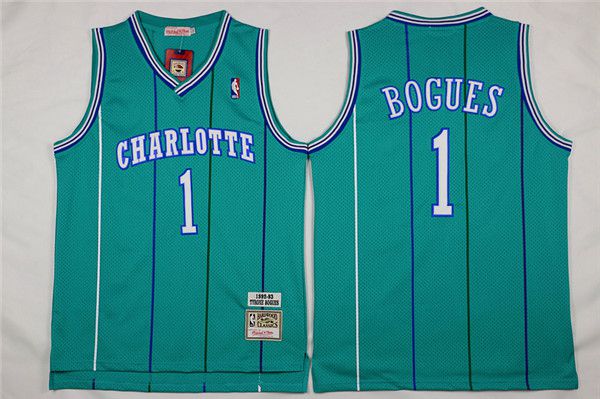Men Charlotte Hornets #1 Bogues Green Throwback Stitched NBA Jersey->charlotte hornets->NBA Jersey
